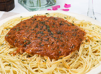 Image showing A plate of Spaghetti Bolognese