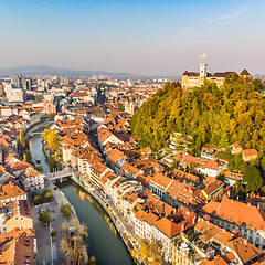 Image showing Cityscape of Ljubljana, capital of Slovenia in warm afternoon sun.