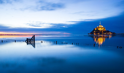 Image showing Mont-Saint-Michel blue sunset