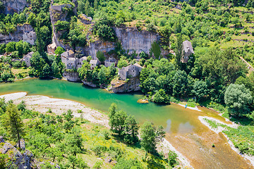 Image showing Castelbouc village in the valley of the Tarn river, french canyo