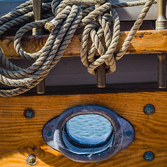 Image showing Rigging on the deck of an old sailing ship