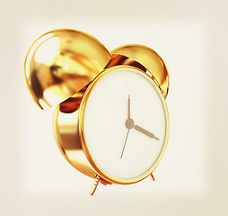 Image showing Old style of Gold Shiny alarm clock. 3d illustration. Vintage st