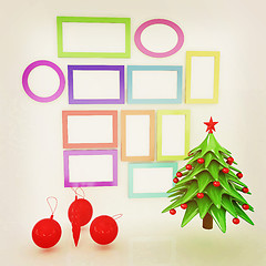 Image showing Set of Christmas and New Year frames and Christmas tree. 3D rend