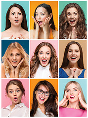 Image showing collage of photos of attractive smiling happy women