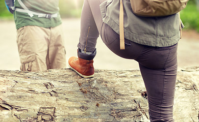 Image showing close up of couple with backpacks hiking