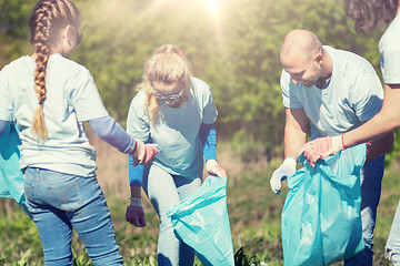 Image showing volunteers with garbage bags cleaning park area