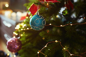 Image showing Decorated Christmas tree with light string