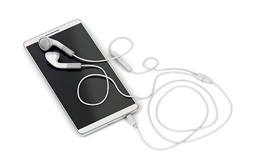 Image showing Smartphone and wired earphones