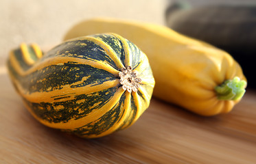 Image showing Vegetable marrows on a kitchen table