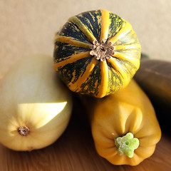 Image showing Vegetable marrows on kitchen table