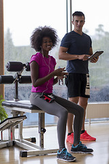 Image showing couple in a gym have break