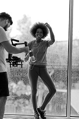 Image showing portrait of young afro american woman in gym