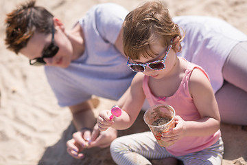 Image showing Mom and daughter on the beach