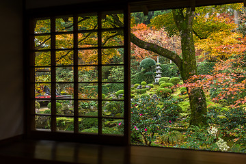 Image showing Japanese house with autumn landscape