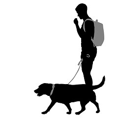 Image showing Silhouette of man and dog on a white background