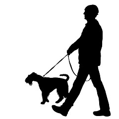 Image showing Silhouette of man and dog on a white background