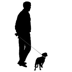 Image showing Silhouette of man and dog on a white background