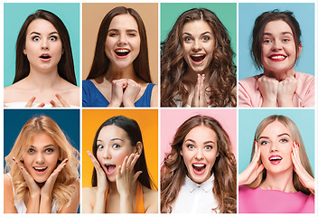 Image showing collage of photos of attractive smiling happy women