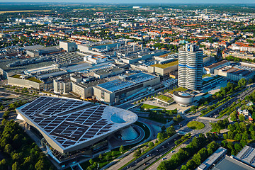 Image showing Aerial view of BMW Museum and BWM Welt and factory. Munich, Germ