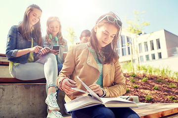 Image showing high school student girl reading book outdoors