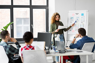 Image showing creative woman showing user interface at office