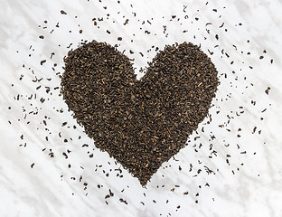 Image showing Heart made of green tea leaves