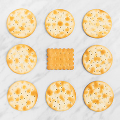 Image showing Crackers and biscuits on marble background