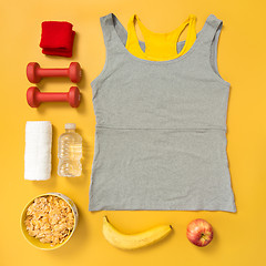 Image showing Fitness and healthy lifestyle flatlay