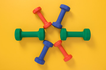 Image showing Flower made of colorful dumbbells