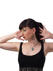 Image showing Young woman profile portrait with hands