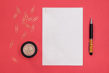 Image showing Blank sheet of paper on vibrant pink background