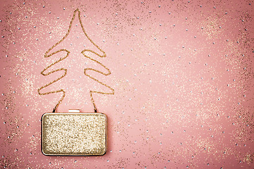 Image showing Fashion and glitter Christmas decor on pink background