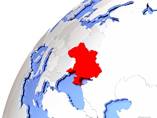 Image showing Ukraine on modern shiny globe