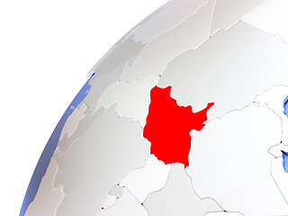 Image showing South Sudan on modern shiny globe