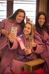 Image showing girls doing Selfy on  bachelorette party