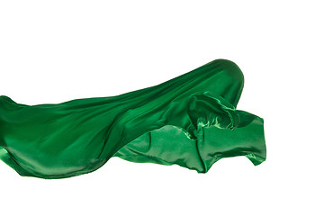 Image showing Smooth elegant transparent green cloth separated on white background.