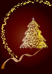 Image showing Christmas firtree made from glitter golden stars on brown backgroun