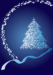 Image showing Christmas firtree made from glitter stars on blue background
