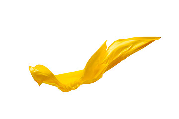 Image showing Smooth elegant transparent yellow cloth separated on white background.