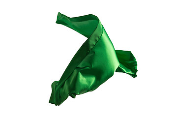 Image showing Smooth elegant transparent green cloth separated on white background.