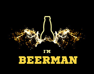 Image showing Vector illustration of a beerman with beer wings in the form of splashes and a silhouette of a bottle
