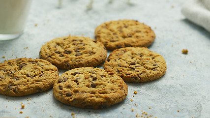 Image showing Chocolate chip cookies in closeup