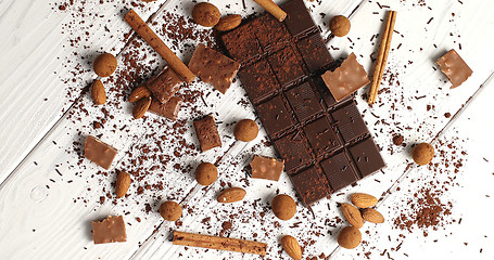 Image showing Composition of dark and milk chocolate with spice