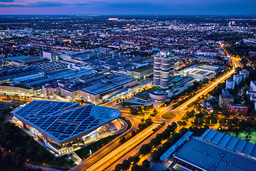 Image showing Aerial view of BMW Museum and BWM Welt and factory. Munich, Germany