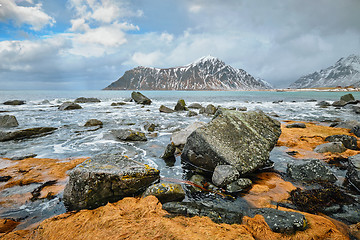 Image showing Rocky coast of fjord in Norway