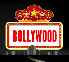 Image showing Bollywood is a traditional Indian movie. Vector illustration with marquee lights