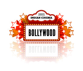 Image showing Bollywood is a traditional Indian movie. Vector illustration with marquee lights