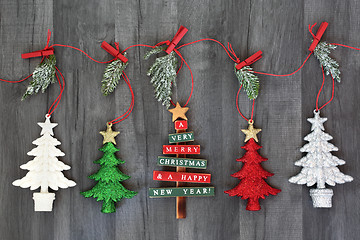 Image showing Christmas Tree Decorations with Winter Flora 