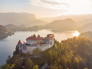 Image showing Medieval castle on Bled lake in Slovenia in autumn.