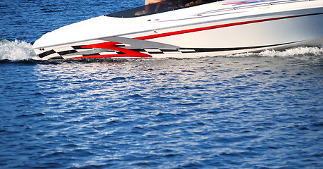 Image showing Speedboat racing outdoors.